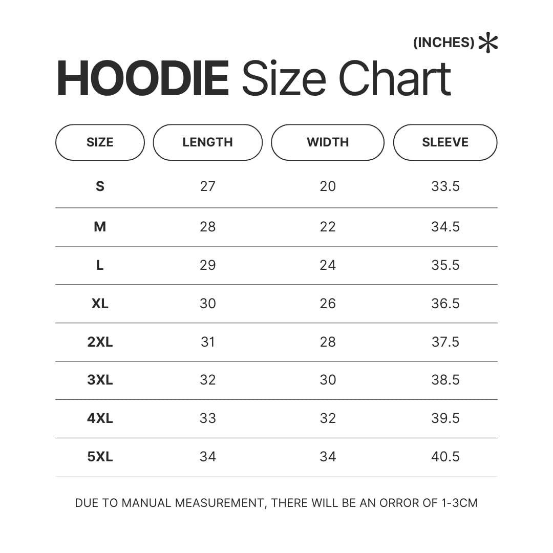 Hoodie Size Chart - RWBY Merch