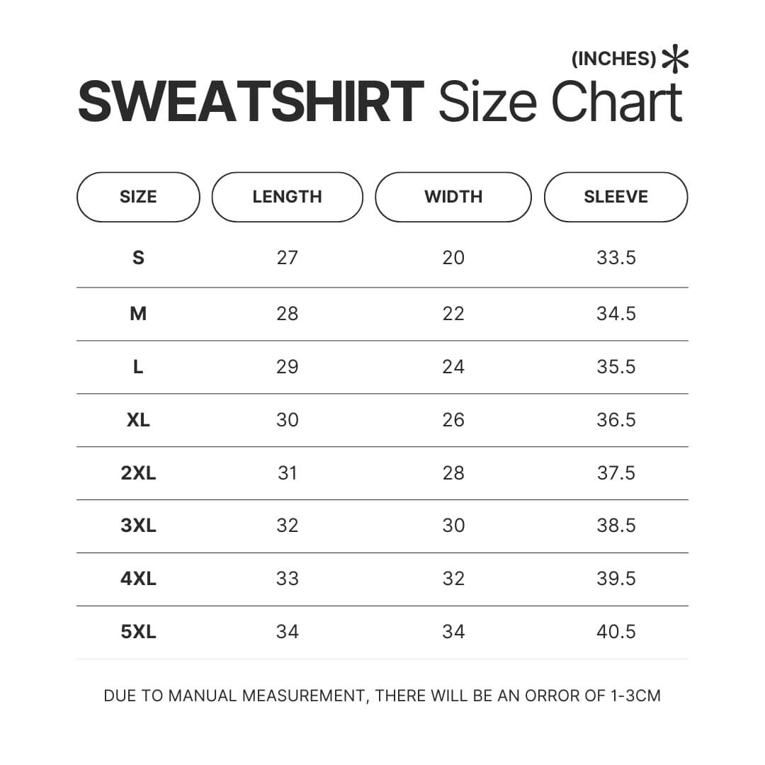 Sweatshirt Size Chart - RWBY Merch