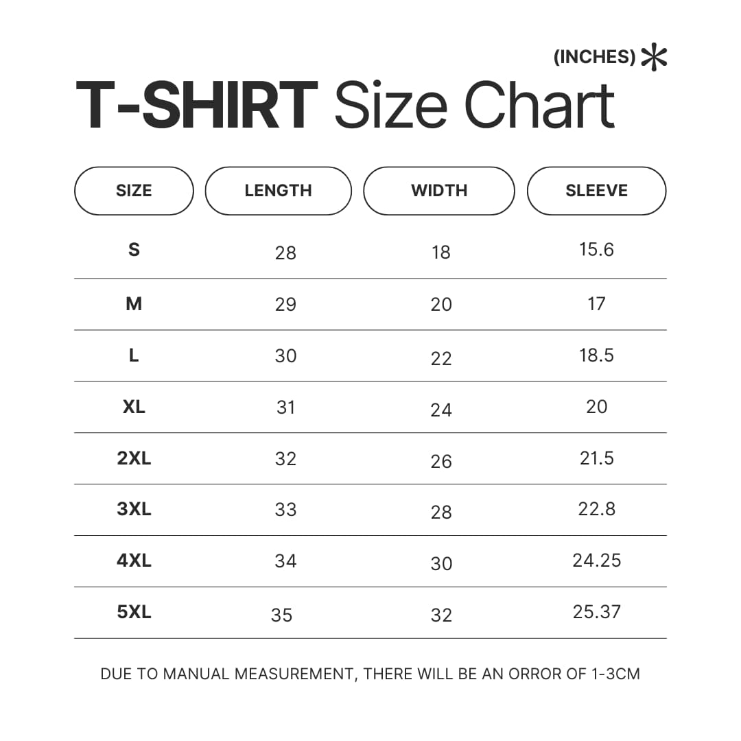 T shirt Size Chart - RWBY Merch