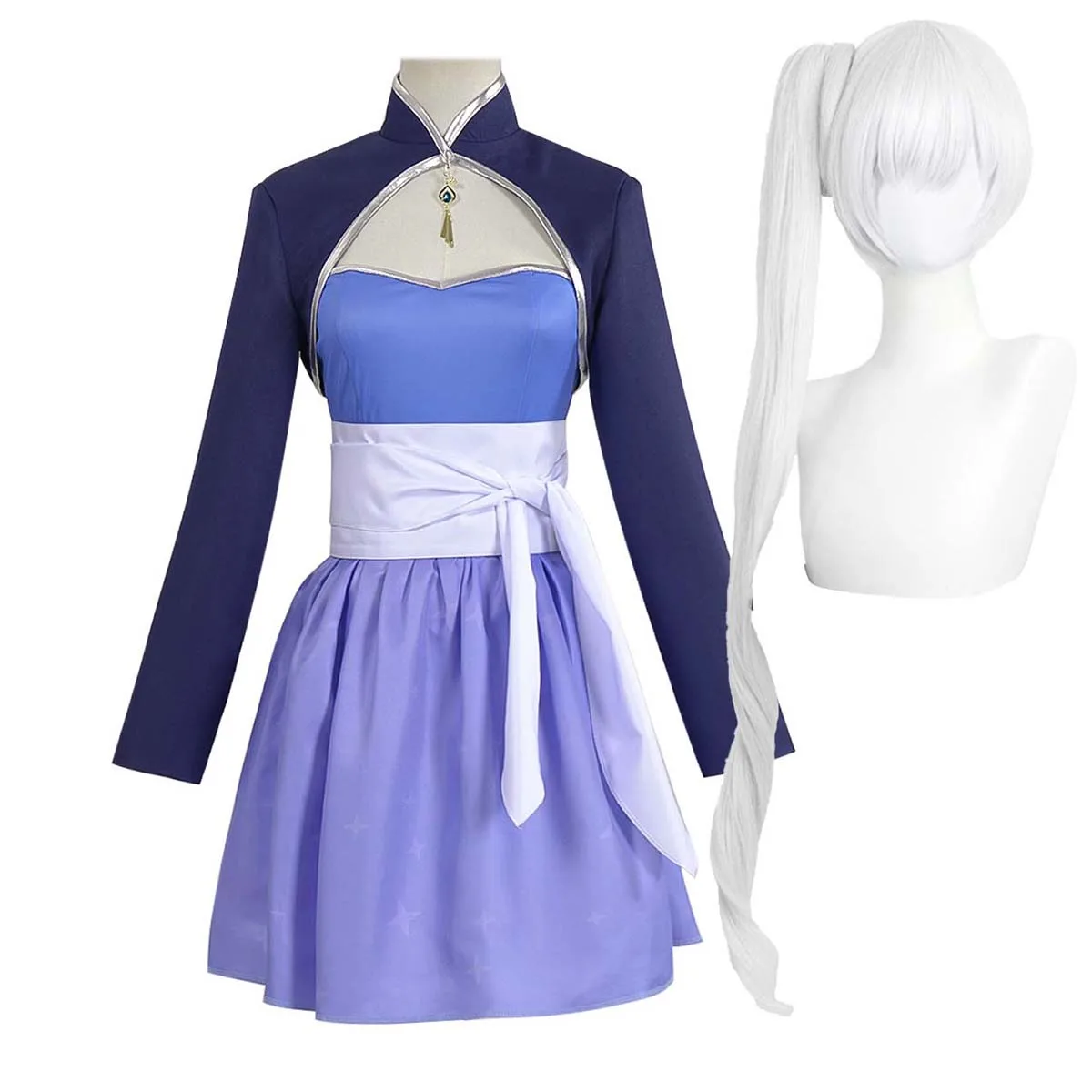 Anime RWBY Ice Queen Weiss Schnee Cosplay Blue Dress - Image 3